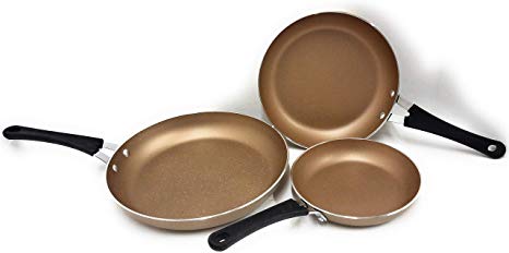 Tramontina 3 Piece Nonstick Fry Pan Set, 8-Inch, 10-Inch, and 12-Inch, Champagne