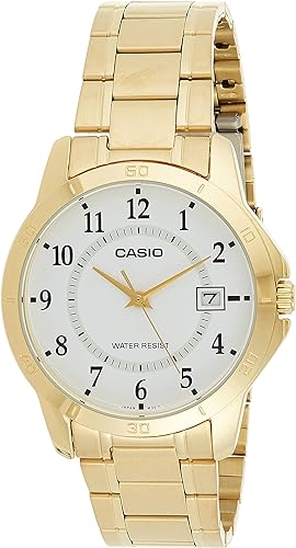 Casio #MTP-V004G-7B Men's Standard Gold Tone Stainless Steel White Dial Date Watch