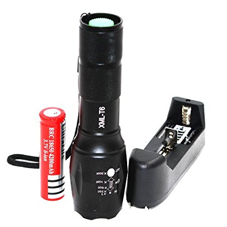 ustopfire Cree Xm-l T6 2000 Lumens Cree Rechargeable 5modes Zoomable dimming stretch Waterproof A100 Cree LED Flashlight for 3xaaa or 1x18650 for Outdoor Sports Include battery