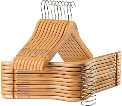 High-Grade Wooden Shirt Hangers with Rubber Grips (20 Pack) Smooth & Durable Wood Hangers with Grips Non Slip - Slim & Sleek Space Saving Hangers with Notches & 360 Hook - Ideal for Camisoles, Rompers