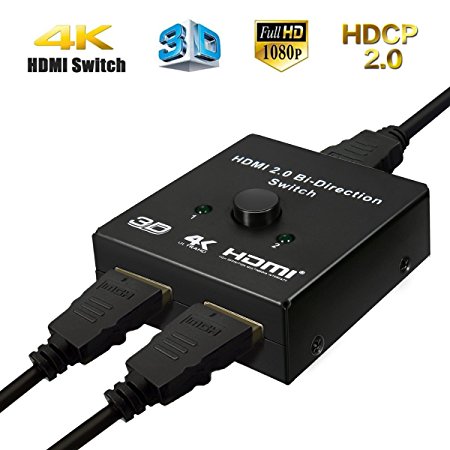 M.Way 4K HDMI Switcher 2 Ports HDMI Splitter 2 in 1 out HDMI Auto Switch Box HDMI Bi-Directional Switcher Support Ultra HD 4K 3D 1080P for DVD, HD TVs, Projectors, PS3, PS4, Computer, Notebook ect