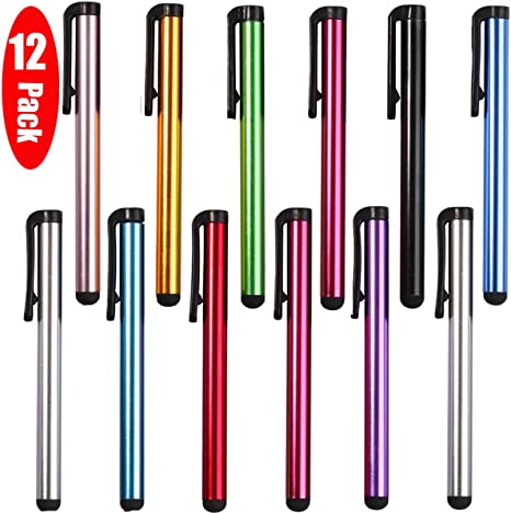 12 Pack Universal Capacitive Stylus Pen Portable Multicolor Touchscreen Stylus Pens Compatible with Apple iPhone 5 /5S/ 5C /6/7/11 Plus iPad Galaxy Tablet Smartphone PDA