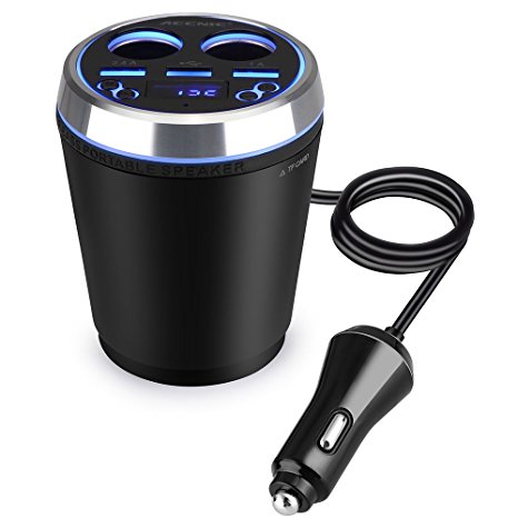 Car Cup Charger Sunsbell Bluetooth FM Transmitter Radio Adapter Car Kit 2 Cigarette Lighter Socket, 3 USB Ports, Car Charger MP3 Player Support TF Card USB Flash Drive (Black)