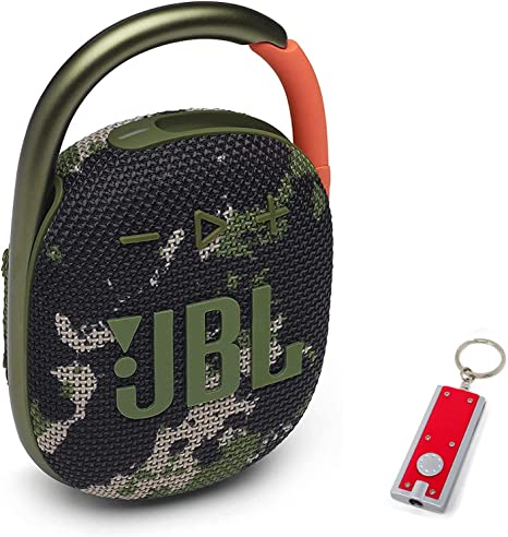 JBL Clip 4 Portable Bluetooth Speaker - Waterproof and Dustproof IP67, Mini Bluetooth Speaker for Travel, Outdoor and Home w/ 1 LED Flashlight Key Chain (Squad)