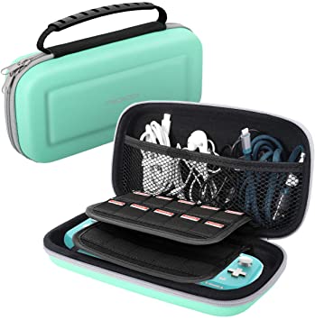 MoKo Carrying Case Compatible with Nintendo Switch Lite, Hard Shell EVA Tough Storage Travel Bag Holder with Grid Pocket Compatible with Switch Lite Console, Accessories & Game Cards, Turquoise