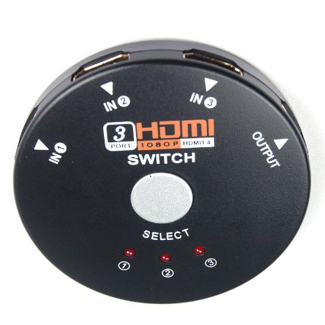 WOVTE Round Shape 3-Ports HDMI Switch 3 in 1 out Auto Switch 1080P for HD-DVD PS3 Xbox360 Blu-Ray Player
