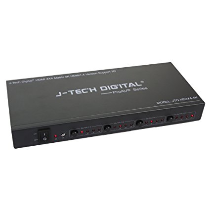 J-Tech Digital ® ProAV ® Ultra HD 4K HDMI 4X4 Matrix Switcher 4 Ports Inputs and 4 Port Outputs supports 4Kx2K@30HZ, HDCP, 3D & Deep Color, HDMI 1.4 Compliant