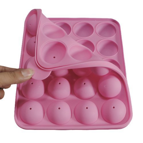Eruner [Cake Pop Molds] 20 Round Shapes Silicone Lollipop Mold Tray Pop Cake Stick Mould for Party Holidays Cupcake Baking (Pink)