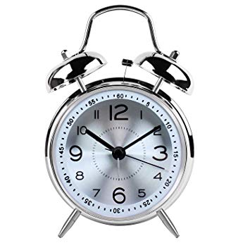 EgoEra® 4" Metal Twin Bell Quartz Alarm Clock Bedside Easy Setting Loud Alarm Clock, Silver Color
