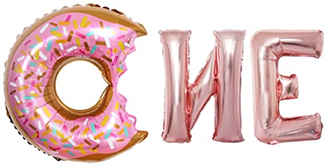 25" Donut Balloons One Letter Aluminum Foil Balloon with Sprinkles for Girls 1st Birthday Party Indoor/Outdoor Toy for Kids Party Decorations Supplies