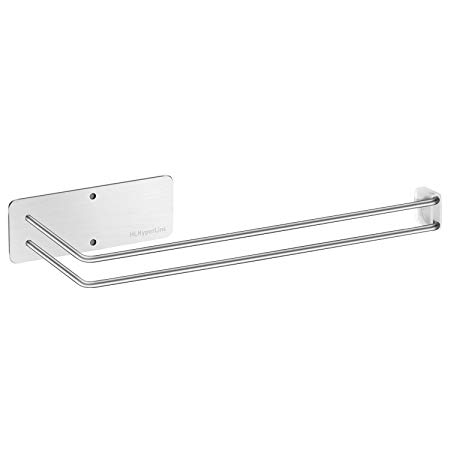 HLHyperLink Kitchen Paper Towel Holder - 304 Stainless Steel Large Rolls Papertowel Rack Under Cabinet and Wall Mount both Available in Adhesive and Screws