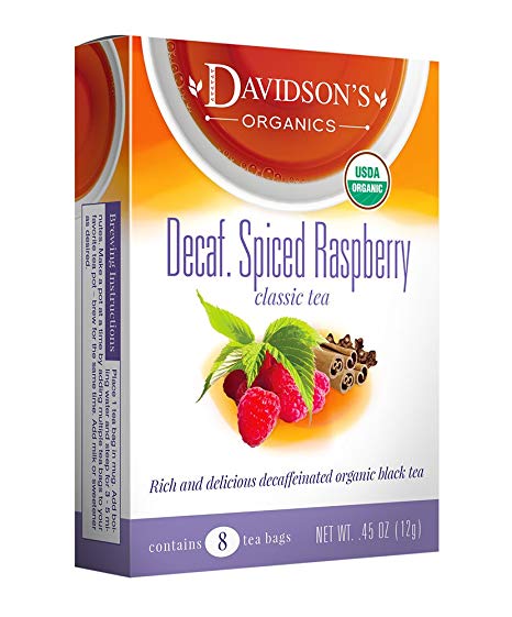 Davidson's Tea Decaf Spiced Raspberry, 8-Count Tea Bags (Pack of 12)