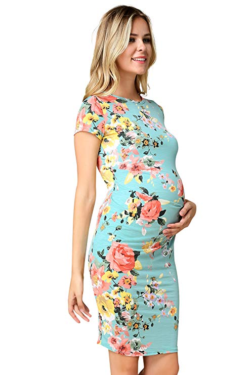 My Bump Women's Maternity Bodycon Causual Short Sleeve Mama Dress(Made in USA)