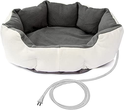 ALEKO® PHBED17S Warm Soft White Gray Heated Pet Bed Indoor Thermo-Pad Crate Padded Bed For Dogs and Cats 19 X 19 X 7Inches