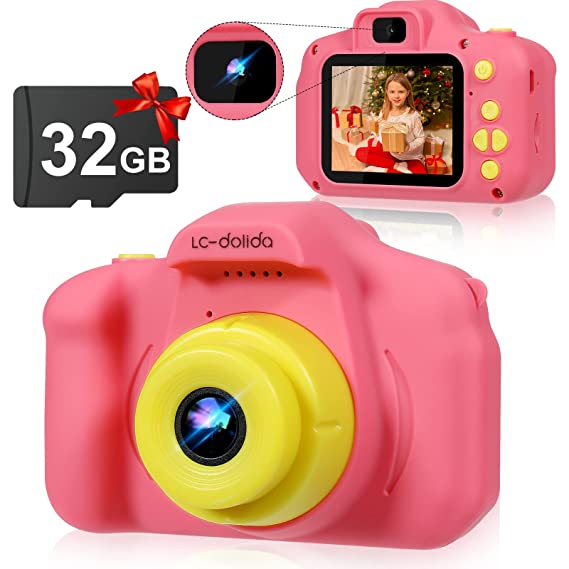 LC-dolida Kids Camera for Boys Girls - 32G Toddler Selfie Camera 850mAH Video Camera for Kids Children Toy Rechargeable Birthday Presents Gifts Ideas (Pink)