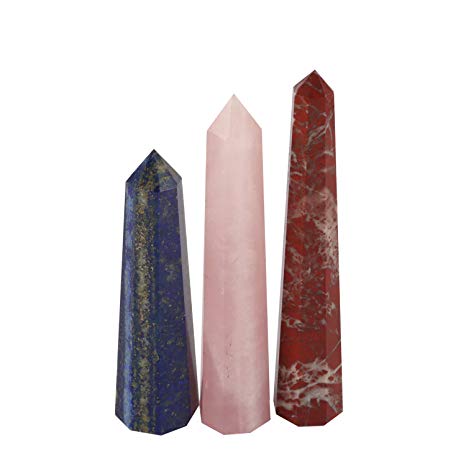 Aatm Red Jasper, Rose Quartz, and Lapis Lazuli Healing Wand Obelisk Tower to Attract Higher Spiritual Energy (4-6 Inch)