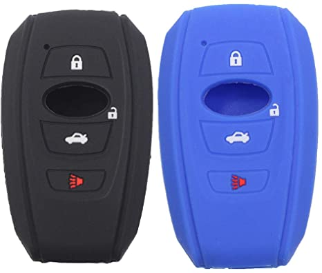 Btopars 2Pcs Silicone 4 Buttons Smart Key Fob Skin Cover Case Protector Keyless Compatible with Subaru 2015 2016 2017 2018 2019 Impreza Crosstrek 2019 2020 Forester Ascent Black Blue