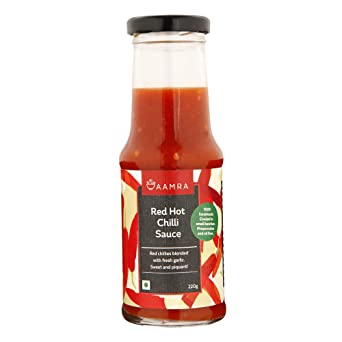 Aamra Homemade Natural Red Hot Chilli Sauce, No Artificial Preservatives, Oil-Free- 220 Grams