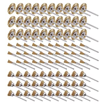 MUZIK Wire Brushes Set, 90 Pack Brass Wire Wheels Brushes Pen-Shape Bowl-Shape T-Shape Brushes Set Kit Accessories for Dremel Rotary Tools