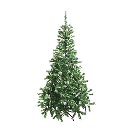 ALEKO CT59H11 Artificial Holiday Christmas Tree Snow Dusted Premium Pine with Stand and Pine Cones 5 Foot Green and White