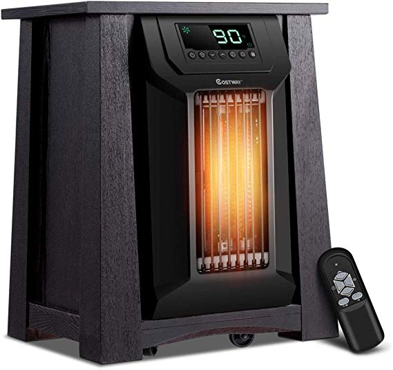 COSTWAY Electric Space Heater, Oscillating Tower Heater Portable 1500 W 12H Timer Heater with Remote Thermostat, Infrared Quartz Heater for Home and Office