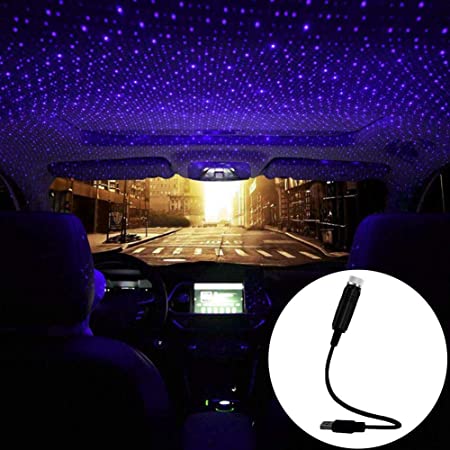 ORASK Car USB Atmosphere Ambient Star Projector Night Light Car Interior LED Decorative Lights Adjustable Romantic Car Roof Light Blue Purple Color