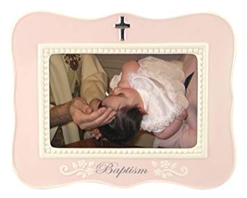 Malden International Designs Glazed Ceramic With Jewel Pink Baptism Milestone Picture Frame, 4x6, Pink