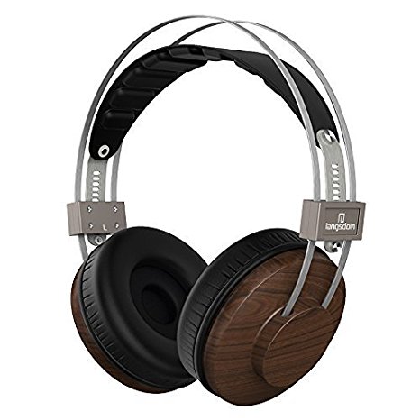 Langsdom VALIANT VA800 Premium Genuine Wood Headsets, Over-ear Stereo Natural Audio Surround Sound Headphones (Black Walnut)