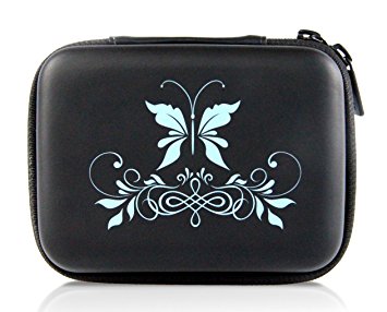 SHBC Essential Oil Carrying Case –Blue Butterfly Hand drawn-Hard Shell Case Holds 10 roller bottles suitable for 5ml, 10ml and 15ml-Perfect for young living doterra storage travel Bag