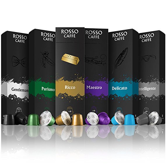 Nespresso Compatible Capsules - Variety Pack (60 Pods) - Fit to All Original Line Machines - By Rosso Caffe