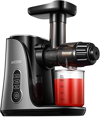 Juicer Machine, Aicook Slow Masticating Juicer, Extractor with Two juice settings & Reverse Function, 150W Quiet & Safe Motor, Higher Juicer Yield and Drier Pulp of Soft and Hard Fruit, Juice Recipes, BPA Free