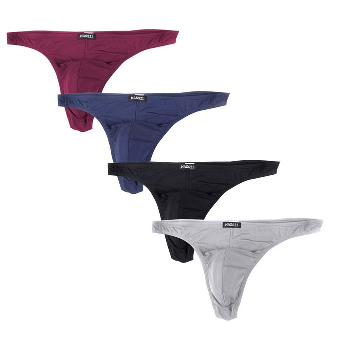 MASS21 Men's Sexy Underwear Pouch Thong Swimsuit 4-Pack Low Rise Bikini Briefs
