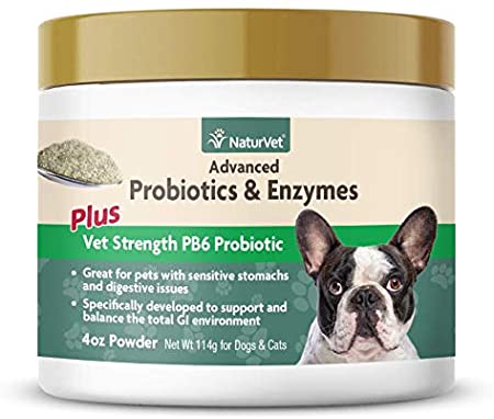 NaturVet – Advanced Probiotics & Enzymes - Plus Vet Strength PB6 Probiotic – Supports and Balances Pets with Sensitive Stomachs & Digestive Issues – for Dogs & Cats