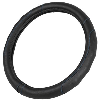 GripDrive Pro Synthetic Leather Steering Wheel Cover Black w/ Blue Accent Stitching Comfort Grip - Standard 14.5"-15.5"