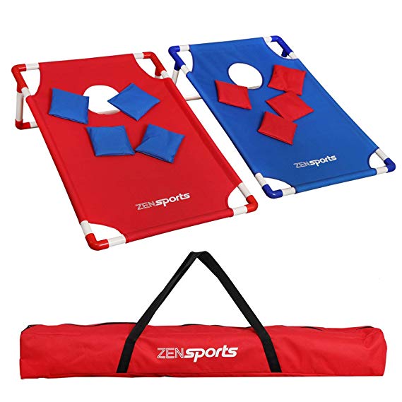 ZENsports Portable 3'x2' PVC Framed Cornhole Game Set with 8 Bean Bags and 2 Cornhole Boards Outdoor Beach Party Games,Carrying Case Included