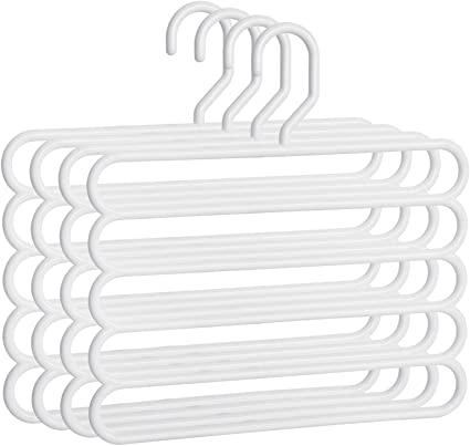 SONGMICS Set of 4 Space-Saving Trousers Hangers, Multi-Layer Plastic Clothes Hangers, Durable and Heavy-Duty, Closet Storage Organizer, Suitable for Pants, Scarves, Ties, Towels, White CRP051W4