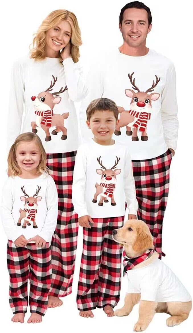 LIONVI Family Matching Christmas Pajamas Set Cotton Xmas Deer Holiday Pajamas Sleepwear Dad Mom Kids PJs