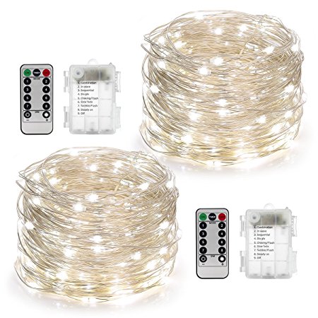 2 Set Fairy String Lights Battery Operated Waterproof YIHONG 8 Modes Twinkling 50 LED String Lights 16.4FT Copper Wire Firefly Lights Remote Control for Bedroom Wedding Festival Decor (Daylight White)