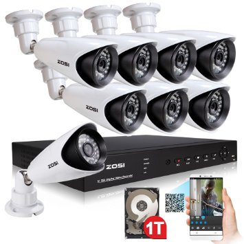 ZOSI Home CCTV Security Camera System 1TB Hard Drive 8CH 960H Network DVR 1000TVL Day Night 3.6mm Outdoor 960H Surveillance Cameras