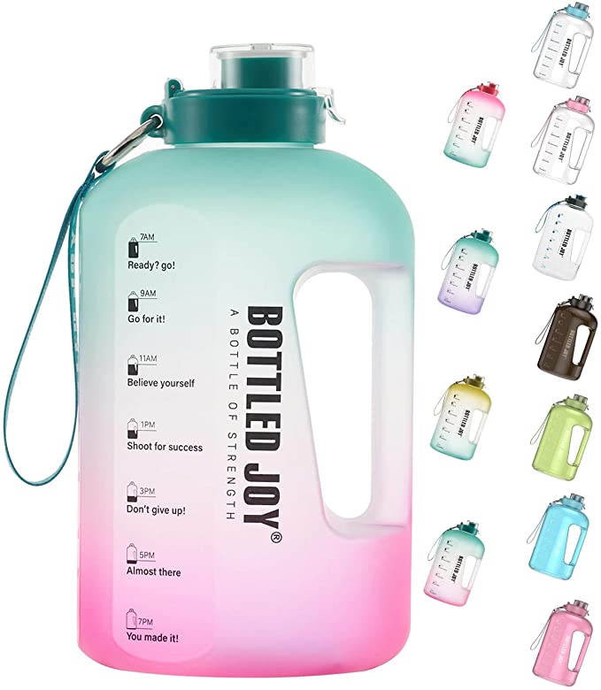 BOTTLED JOY Half Gallon Water Bottle, BPA Free 75oz Large Water Bottle Hydration with Motivational Time Mark Leak-Proof Drinking 2.2L Water Bottle for Camping Workouts and Outdoor