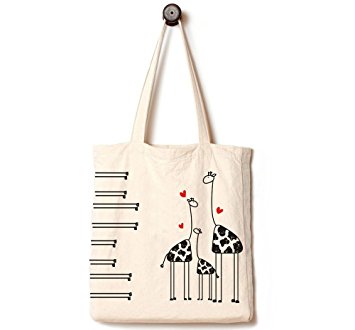 Andes Heavy Duty Canvas Tote Bag, Handmade from 12-ounce Pure Cotton, Best for Shopping, Laptop, School Books,Also Work as a Re-usable Day Trip Bag, Giraffes Family