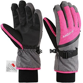 Andake Ski Gloves, Snowproof 3M Thinsulate TPU Membrane Women's Winter Gloves with Non-Slip PU Palms for skiing, snowboarding, riding, climbing and skating