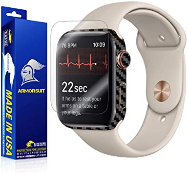 Armorsuit Apple Watch Series 4 Screen Protector (44mm)   Black Carbon Fiber Skin Wrap MilitaryShield Back Protector for Apple Watch Series 4 (44mm)
