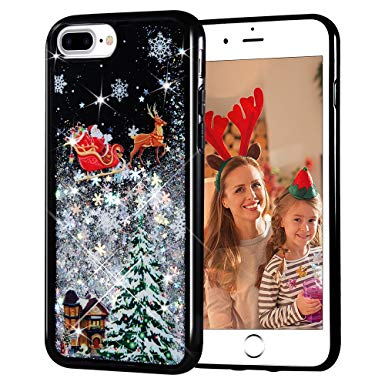 iPhone 7 Plus Case, Caka [Starry Night Series] Bling Flowing Floating Luxury Liquid Sparkle TPU Bumper Glitter Christmas Case for iPhone 6 Plus/6S Plus/7 Plus/8 Plus (5.5 inch) - (Black Silver)