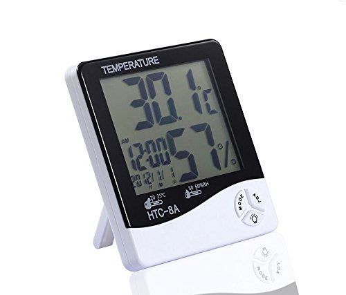 BonyTek Digital Hygrometer Thermometer Alarm Clock Date Time with LCD Night Light Indoor Outdoor Temperature Sensor and Humidity Monitor