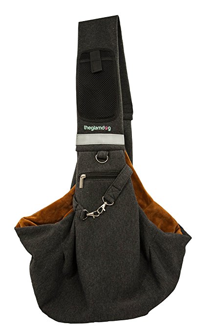 Theglamdog Pet Carrier Shoulder Sling for Small Dogs and Cats, Smartphone Mesh Pocket with Velcro Closure and Zippered Pocket for Treats, Waste Bags, Small Flashlight