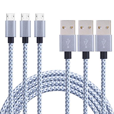 ONSON Android Charger Cable,3Pack 6FT Long Nylon Braided High Speed 2.0 USB to Micro USB Charging Cord Fast Charger Cable for Samsung Galaxy S7/S6/S5/Edge,Note 5/4/3,HTC,LG,Nexus(Gray White)