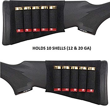 Ultimate Arms Gear Tactical Stealth Black 10 Round Shotgun Ammo Shot Shell Cartridge Hunting Stock Buttstock Slip Over Carrier Holder Fits 12 / 20 GA Gauge Ambidextrous Use for Both Righty and Lefty Shooters Mossberg 500/590/835/Maverick 88 Pump Action Sporter