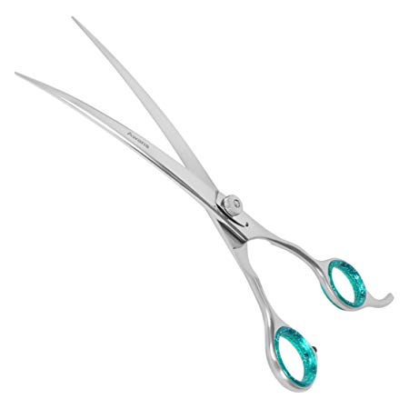 Awans Pets Grooming Scissors Professional Dog Cat Grooming Shears with Round Tip Stainless Steel Strong and Sharp Blade Heavy Duty, Curved and Straight Cutting Tools