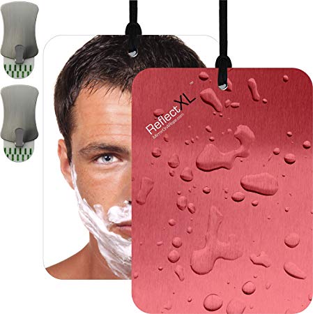 ReflectXL Shower Mirror by Mirror On A Rope. Our Largest Mirror. Shatterproof. Easily Eliminate Fog and Shadows. Includes Two Removable Adhesive Hooks and an Adjustible Rope (Red)
